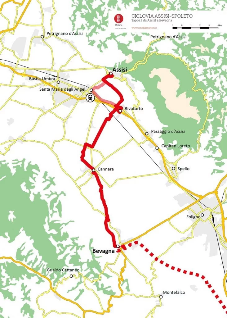 Ciclabile Assisi - Spoleto: la mappa della prima 1^ tappa